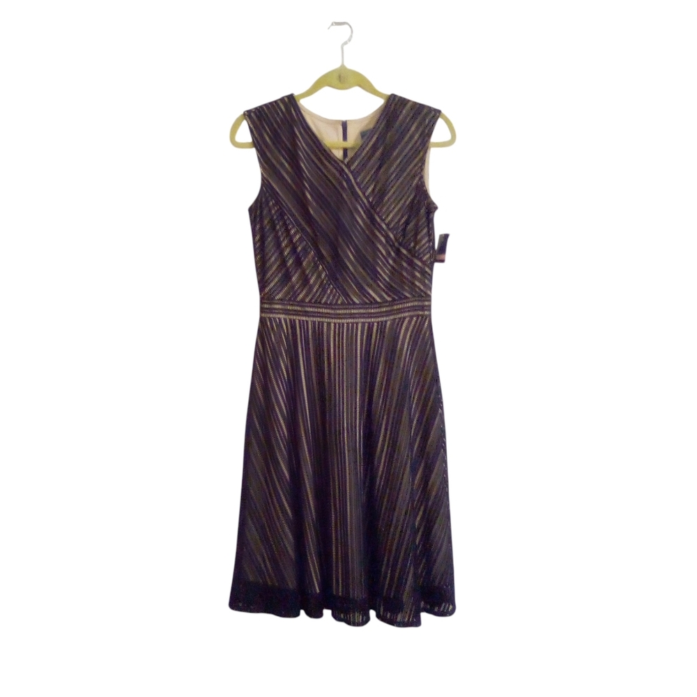 Gabby Skye Sz 10 Black Crochet Illusion Overlay Dress Fit And Flare Sleeveless